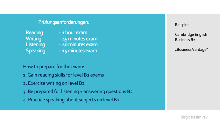 Prüfungsanforderung Cambridge Englisch Business Zertifikat